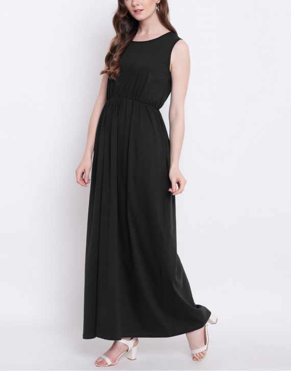 Buy Plus Size Black Side Slit Long Dress Online For Women