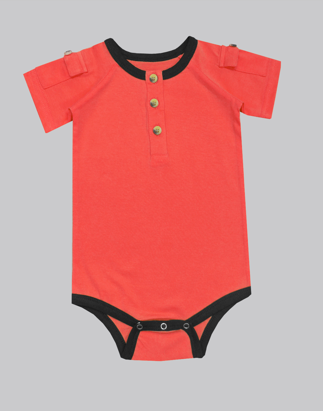 Red Black Button-up Flap Bodysuit - A.T.U.N.