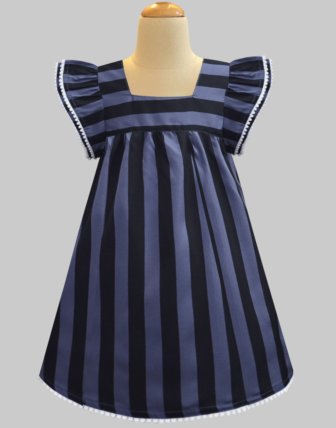 Charcoal Grey Black Stripe Angel Sleeve Dress - A.T.U.N.