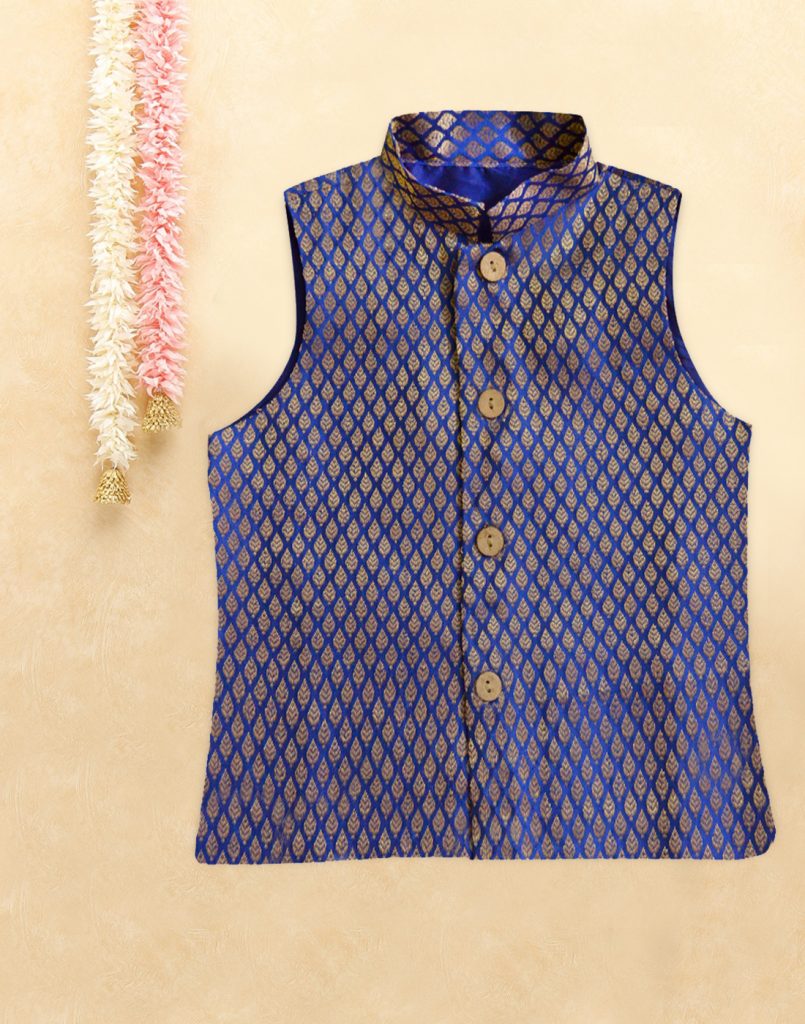 Royal Blue Brocade Boys Jacket - A.T.U.N.