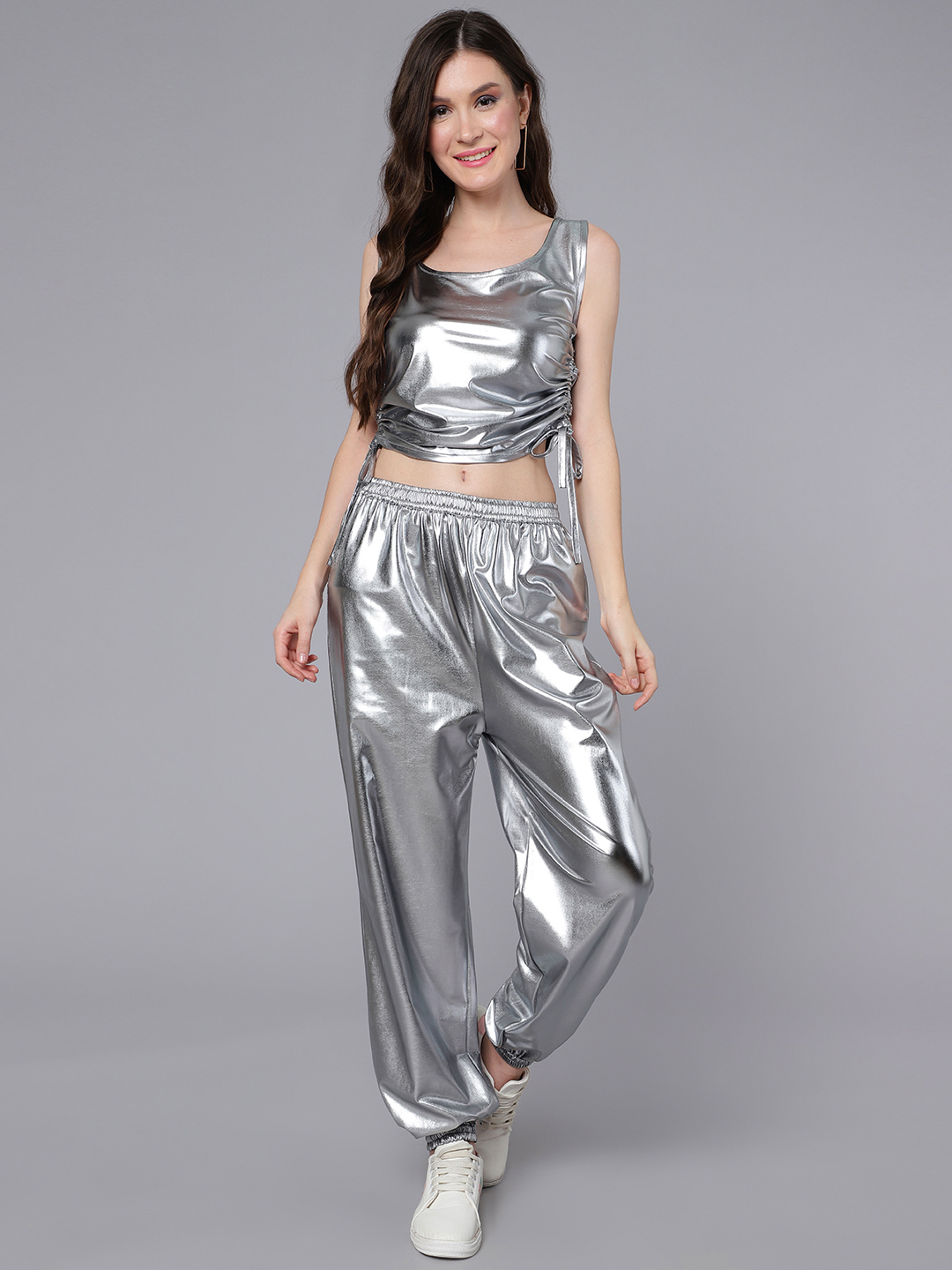 Women's Shiny Metallic High Waist Sweatpants India