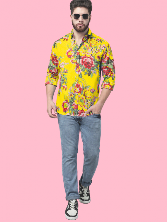 Half Floral Print Pure Cotton Shirt For Men – RG's Cashmere
