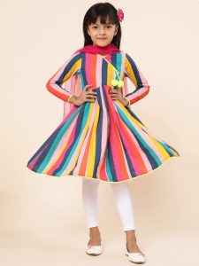 Multi Stripe Angrakha Kurta by A.T.U.N.