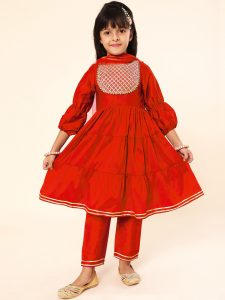 Red Kurta with pants and dupatta